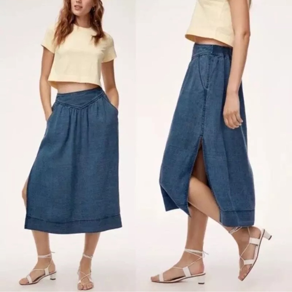 Aritzia Blue Denim Midi Skirt with Side Slit
